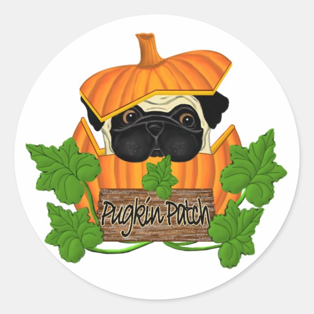 Mops Pumpkin Patch Runder Aufkleber (Vorderseite)