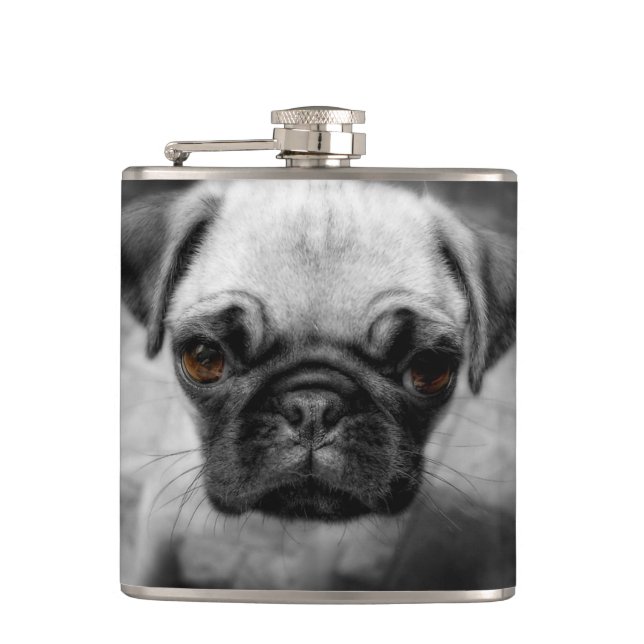 Mops Pup Flachmann (Vorderseite)