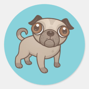 Mops Puppy Cartoon Runder Aufkleber
