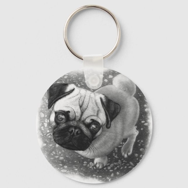 Mops Puppy Dog Art Schlüsselanhänger (Vorderseite)