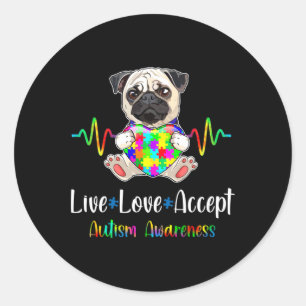 Mops Puzzle Piece Live Liebe Akzeptieren Autismus Runder Aufkleber