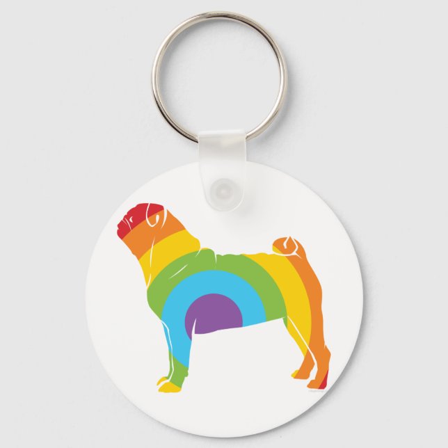 Mops Rainbow Connection! Schlüsselanhänger (Vorderseite)
