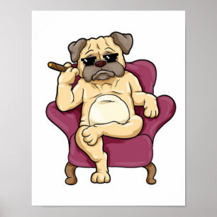 Mops Rauchen Zigar   Echt Cooler Mops Hund Poster