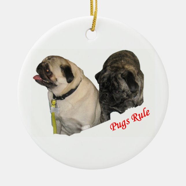 Mops-Regel-Weihnachtsverzierung Keramik Ornament (Vorne)