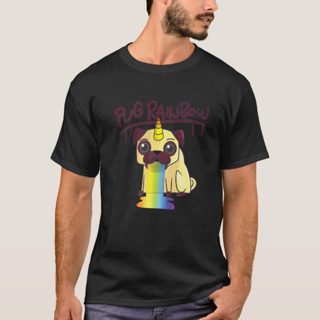Mops Regenbogen Mopsicorn für Mops & Einhorn T-Shirt (Vorderseite)