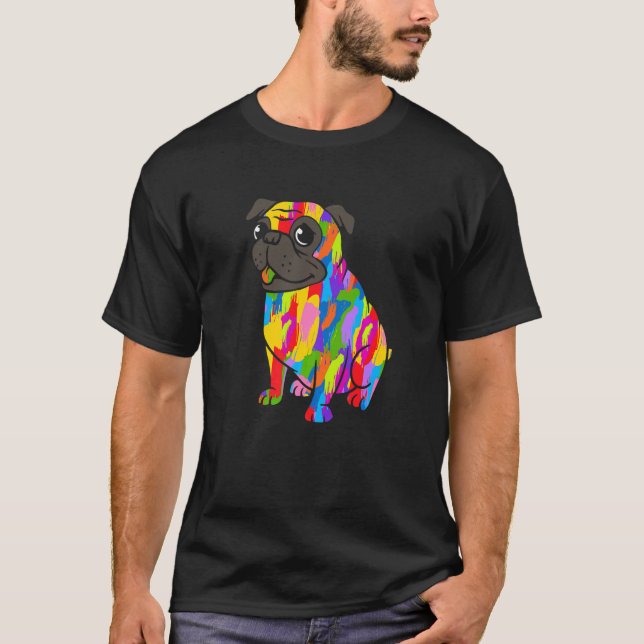 Mops Regenbogenfarbe Tier T-Shirt (Vorderseite)