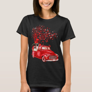 Mops Reiten Roter LKW Valentine Butterfly Herzturm T-Shirt