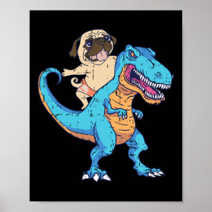 Mops-Reiten T-Rex-Surfen Dinosaurier Lustiger Hund Poster