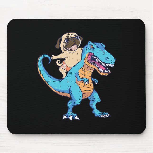 Mops reitet T-Rex surft Dinosaurier Lustiger Hunde Mousepad (Vorne)