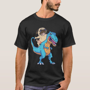 Mops reitet T-Rex surft Dinosaurier Lustiger Hunde T-Shirt