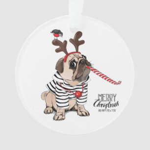 Mops-Ren der frohen Weihnacht-  Ornament