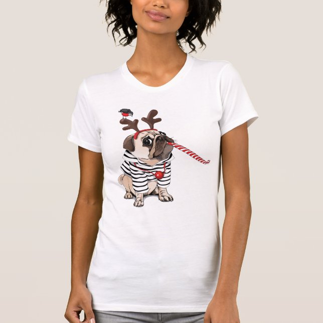 Mops-Ren der frohen Weihnacht-| T-Shirt (Vorderseite)
