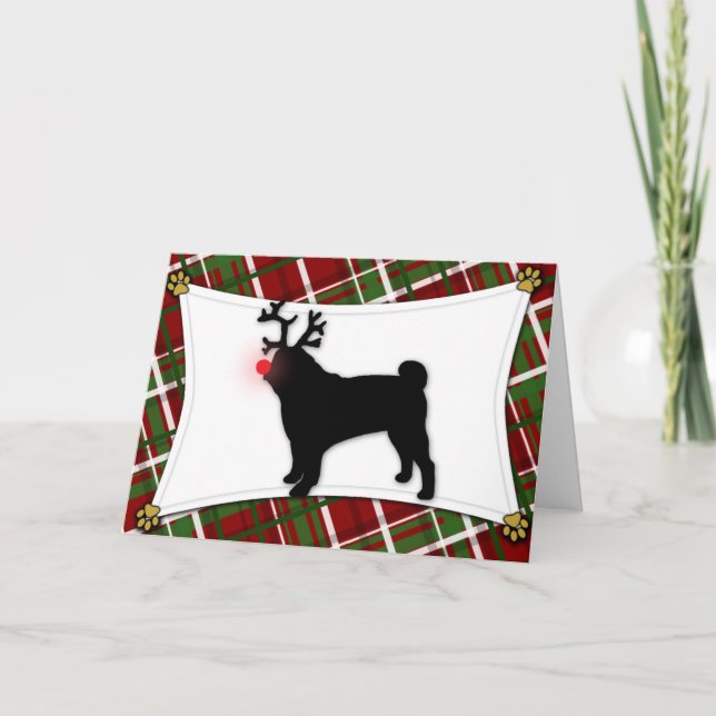 Mops Rentier Weihnachtskarte Feiertagskarte (Vorderseite)