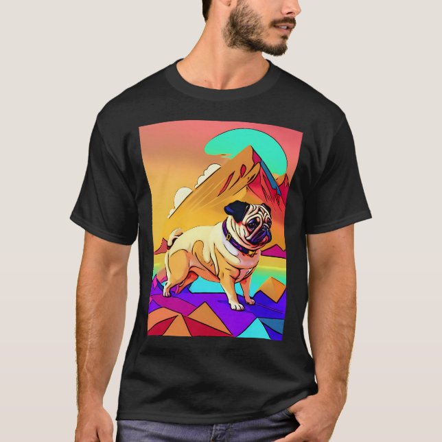 Mops Retro Landschaft 2 T-Shirt (Vorderseite)