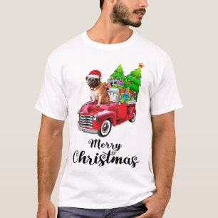 Mops Ride Red Truck Weihnachten Pajama T-Shirt