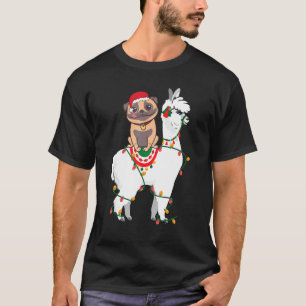 Mops Riding Llama Lights Weihnachts Pajama Xm T-Shirt