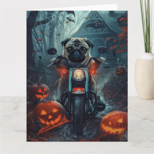Mops Riding Motorrad Halloween Beängstigend Karte