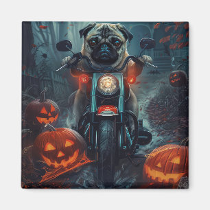 Mops Riding Motorrad Halloween Beängstigend Magnet