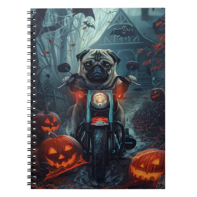 Mops Riding Motorrad Halloween Beängstigend Notizblock (Vorderseite)