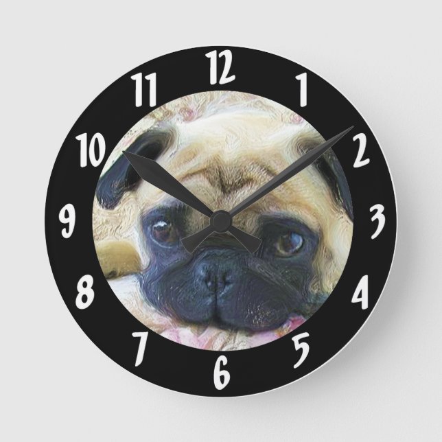 Mops Runde Wanduhr (Vorderseite)