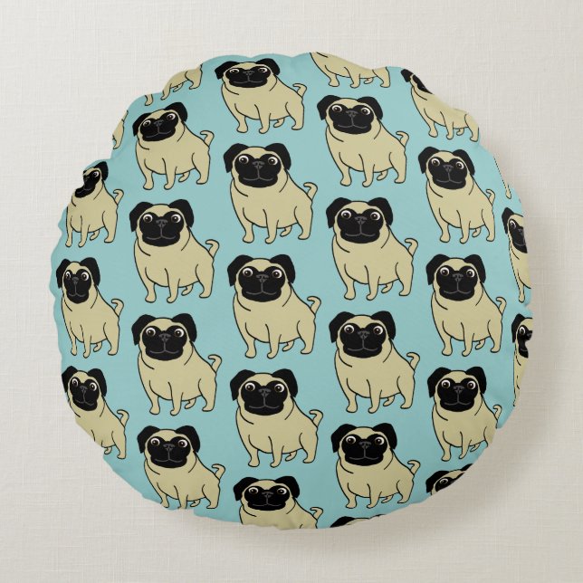Mops Rundes Kissen (Vorderseite)