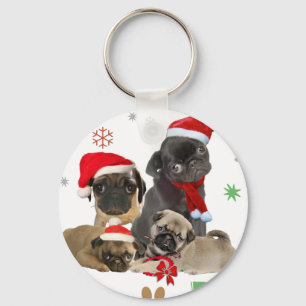 Mops Santa Paws Schlüsselanhänger