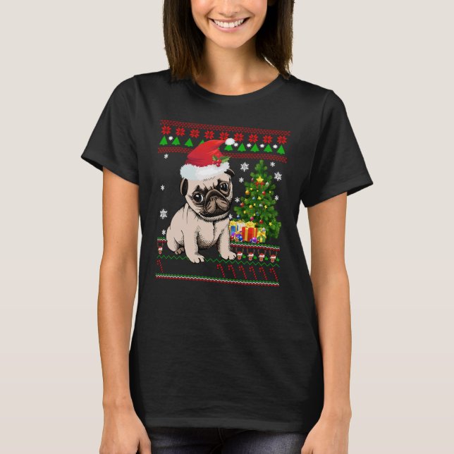 Mops Santa Ugly - Frohe Weihnachten mit Geschenkba T-Shirt (Vorderseite)