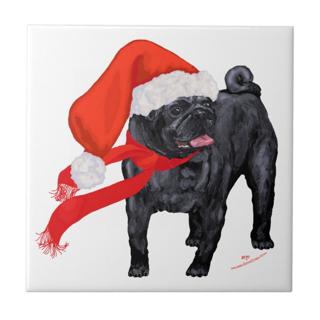 Mops Santa's Helper Fliese (Vorderseite)