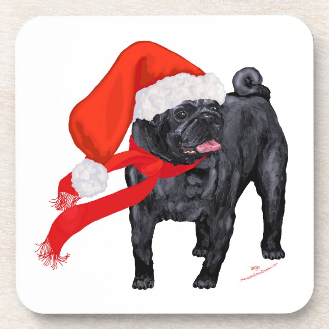 Mops Santa's Helper Untersetzer (Vorderseite)
