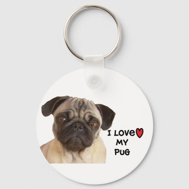 Mops Schlüsselanhänger "I Liebe my Mops" (Vorderseite)