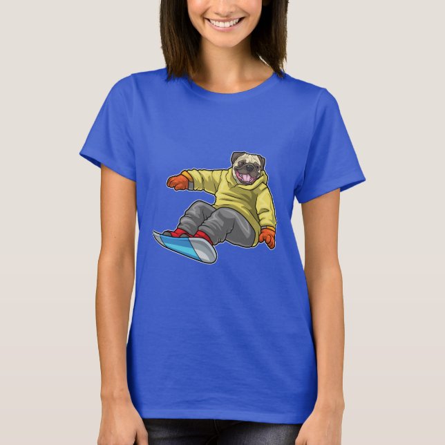 Mops-Schneebretterfahrer Snowboard T-Shirt (Vorderseite)