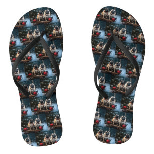 Mops-Schneeschlitten-Weihnachtsdekoration Flip Flops