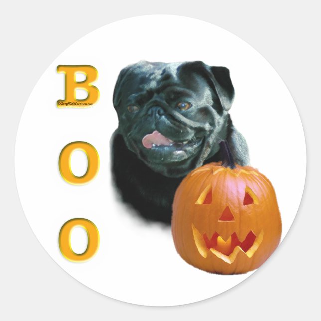 Mops (schwarz) Boo Runder Aufkleber (Vorderseite)