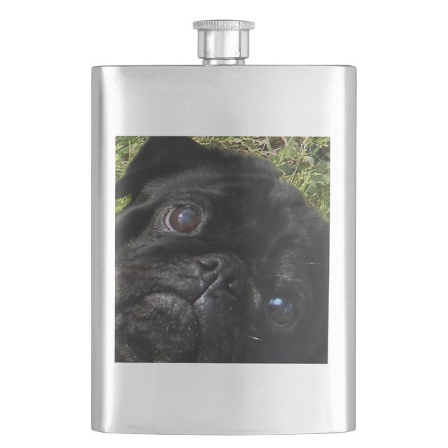 Mops-Schwarz-Mops-Augen Flachmann (Vorderseite)