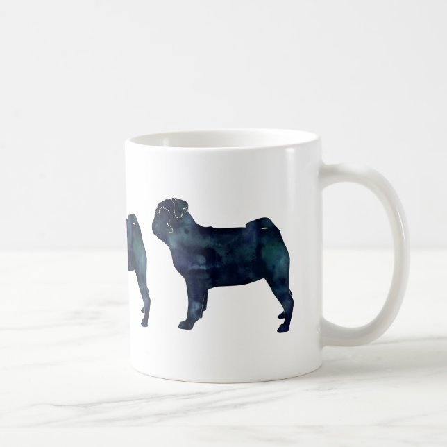 Mops Schwarze Aquarellfarben Silhouette Kaffeetasse (Rechts)