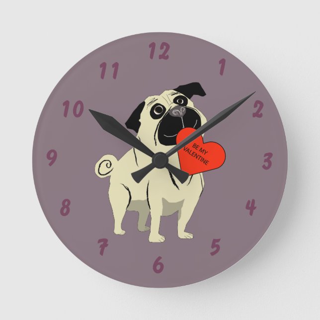 Mops sei mein Valentinstag Runde Wanduhr (Vorderseite)