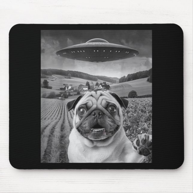 Mops Selfie mit Alien Ufo Funny Mops Geschenke für Mousepad (Vorne)