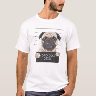 Mops Shooting Hund und Welpe Mugshot Funny Cartoon T-Shirt