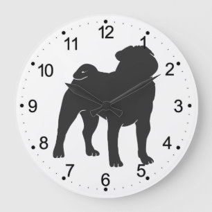 Mops-Silhouette - Hintergrundfarbe auswählen Große Wanduhr
