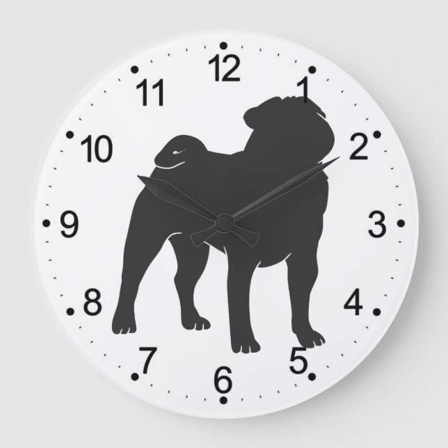 Mops-Silhouette - Hintergrundfarbe auswählen Große Wanduhr (Vorderseite)