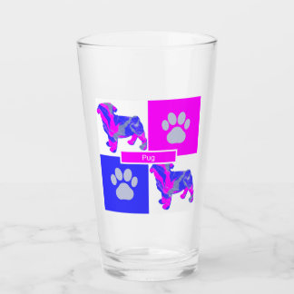 Mops Silhouette Hund & Paw Pink und Blue Square Glas