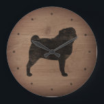Mops Silhouette Rustikaler Stil Große Wanduhr<br><div class="desc">Mops Lover's Wall Clock Holzdesign ist bedruckt,  nicht echtes Holz.</div>