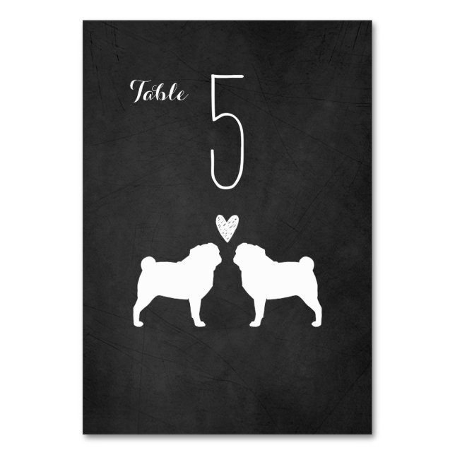 Mops Silhouetten Chalkboard Style Wedding Tischnummer (Vorderseite)