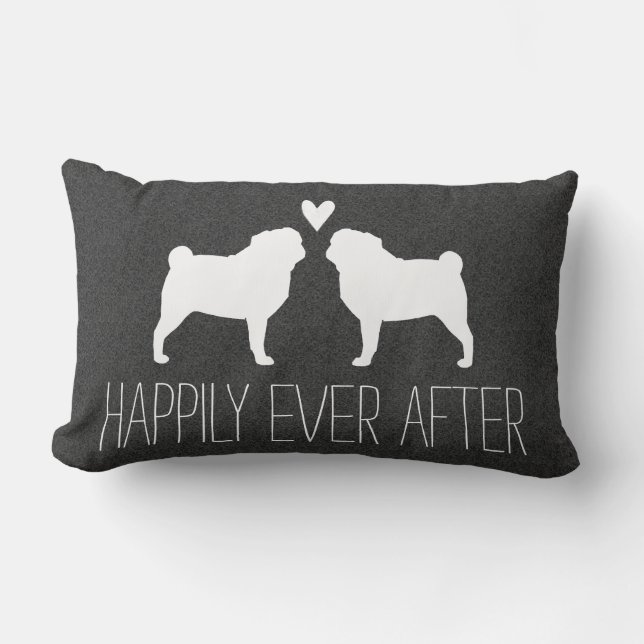 Mops-Silhouetten mit glücklicher Paar-Gewohnheit Lendenkissen (Vorderseite)