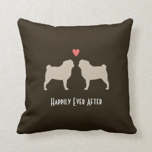 Mops Silhouetten mit Herz Happy Couple Custom Kissen