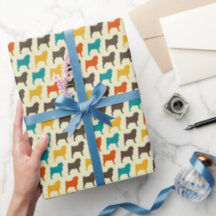 Mops-Silhouetten   Retro-Farben-Hunderassen-Muster Geschenkpapier