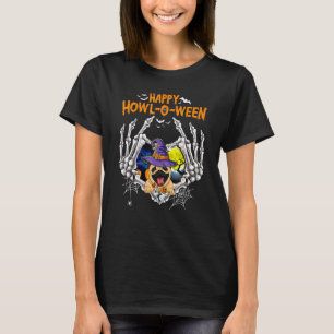 Mops Skelett Herz Glücklich Heulen O Ween Kostüm T-Shirt