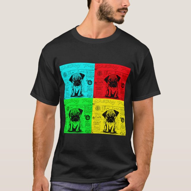 Mops Skizzenbuch 5 POP ART T-Shirt (Vorderseite)