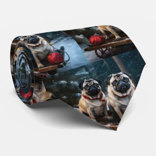 Mops Snowy Sleigh Weihnachtsdekor Krawatte