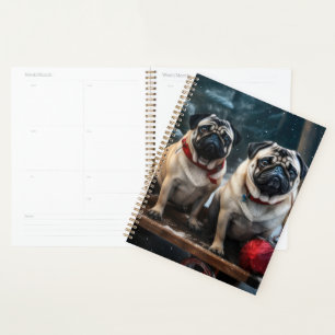 Mops Snowy Sleigh Weihnachtsdekor Planer
